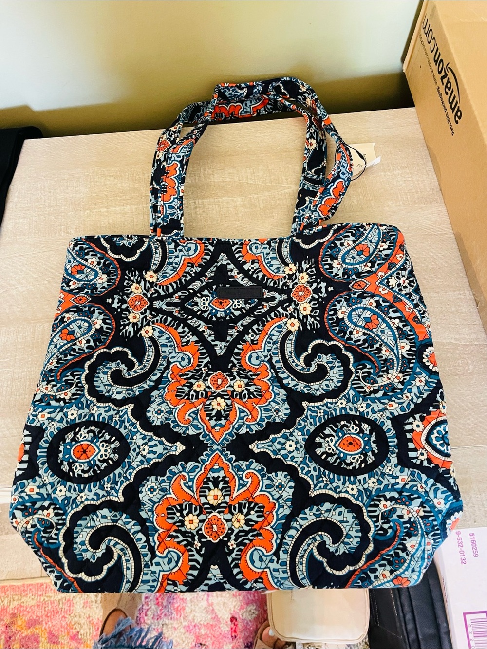 New VERA Bradley Quilted Blue Orange Paisley 2015 MARRAKESH Tote/Bag purse ret